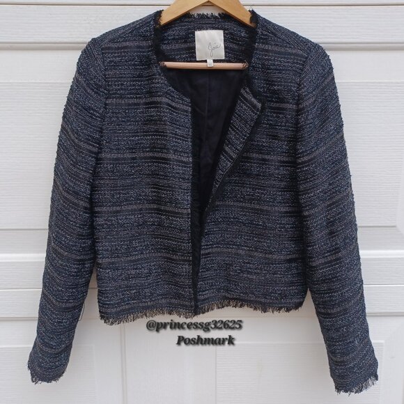 ๐๐ธ๐ฒ๐ฎ Fringe-Trim Tweed Blazer Black/Gray M - Picture 3 of 7